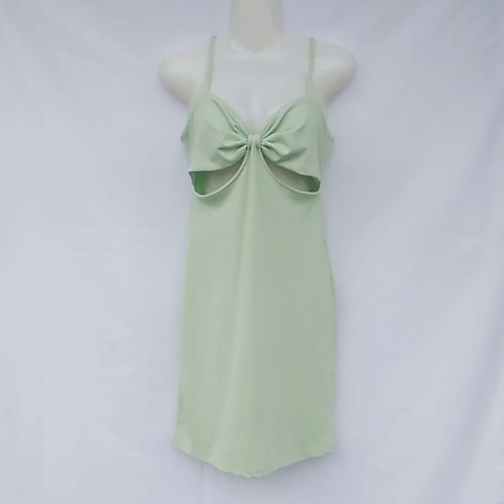 2/25 Streetwear Society Pastel Green Mini Slip Dress rib Cut Outs Size M